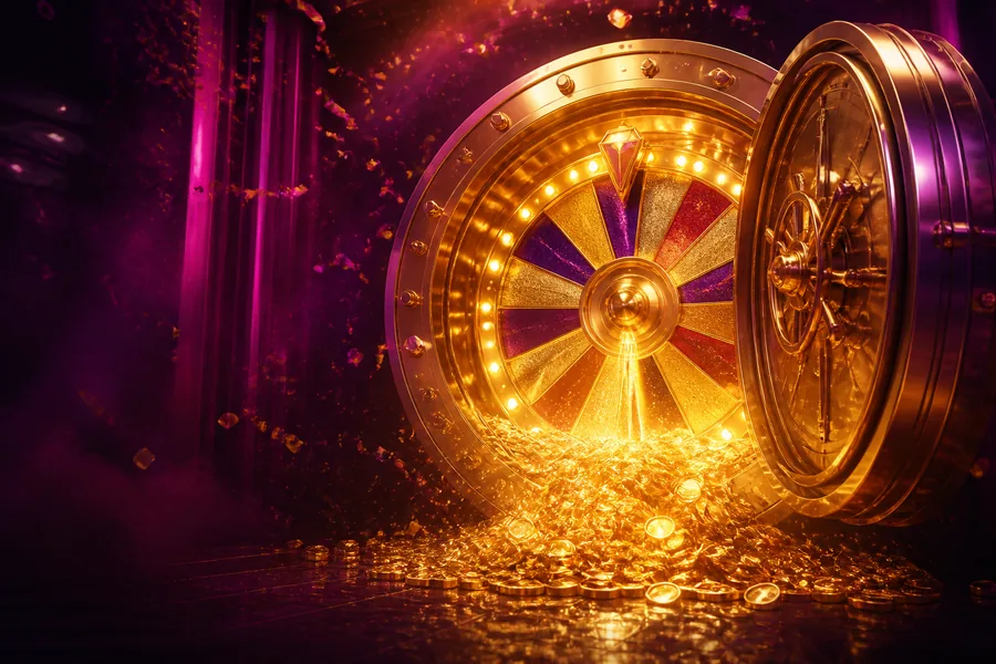 Goldenes Jackpot-Rad vor violettem Samt