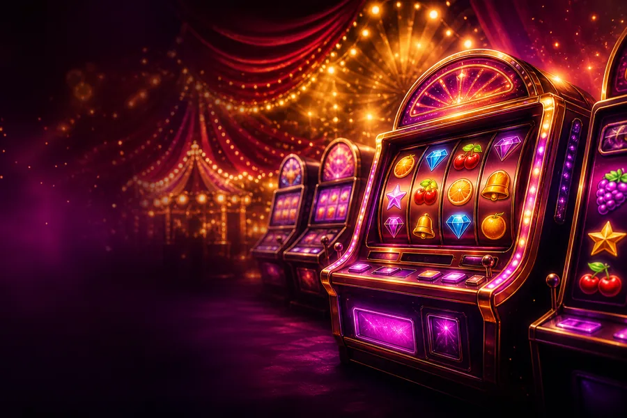 Leuchtende Spielautomaten in der Lucky-Circus-Manege